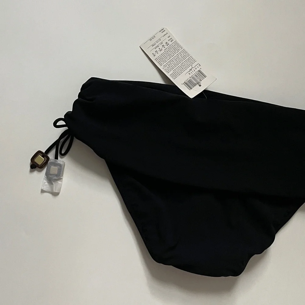 Gottex Profile Swimsuit Bottom Black Fold Waist Side Accents Beach Coastal